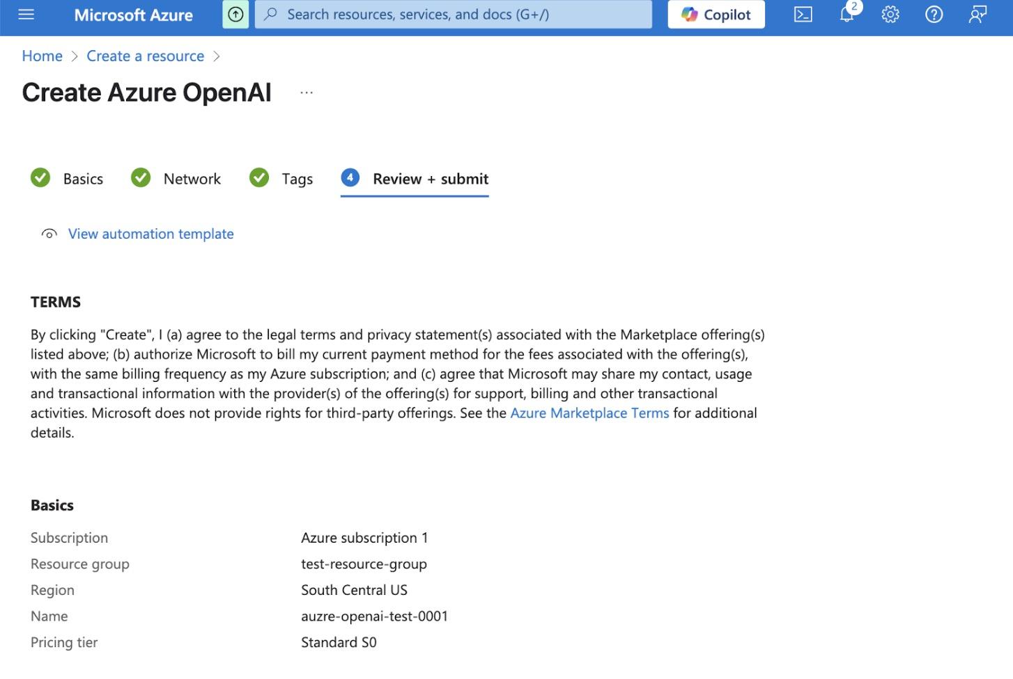 Azure createconfirm